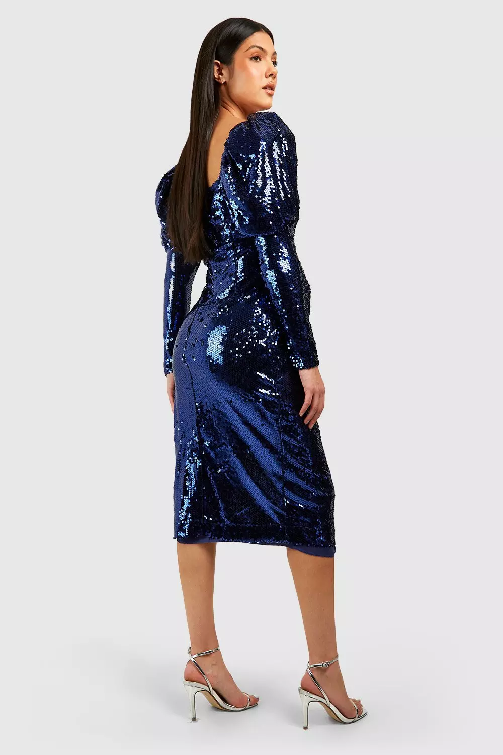 Cobalt Maternity Sequin Puff Sleeve Dress صورة بديلة