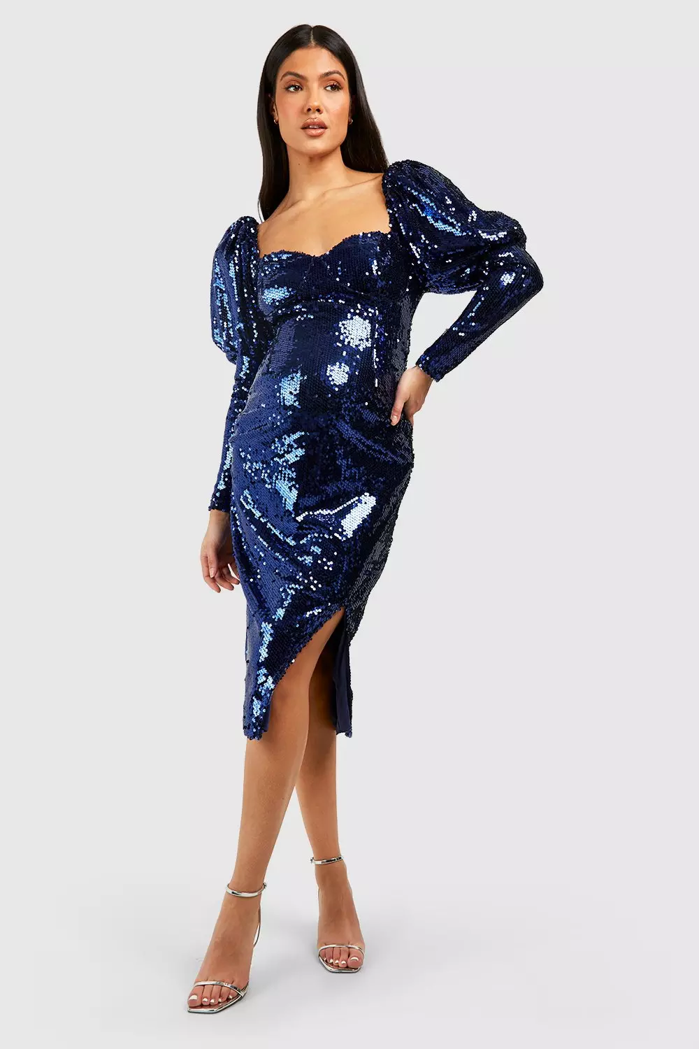 Cobalt Maternity Sequin Puff Sleeve Dress صورة بديلة