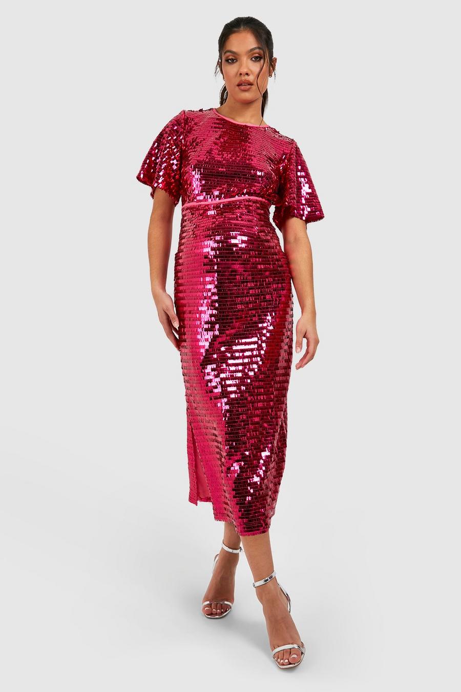 Hot pink Maternity Sequin Angel Sleeve Midaxi Dress image number 1