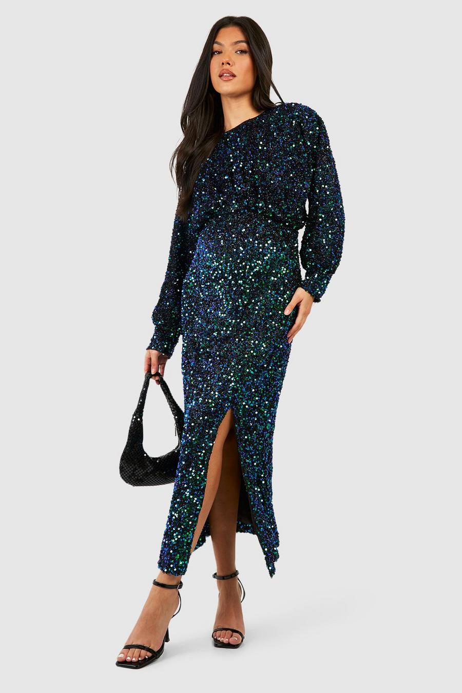 Emerald Maternity Puff Sleeve Sequin Midaxi Dress image number 1