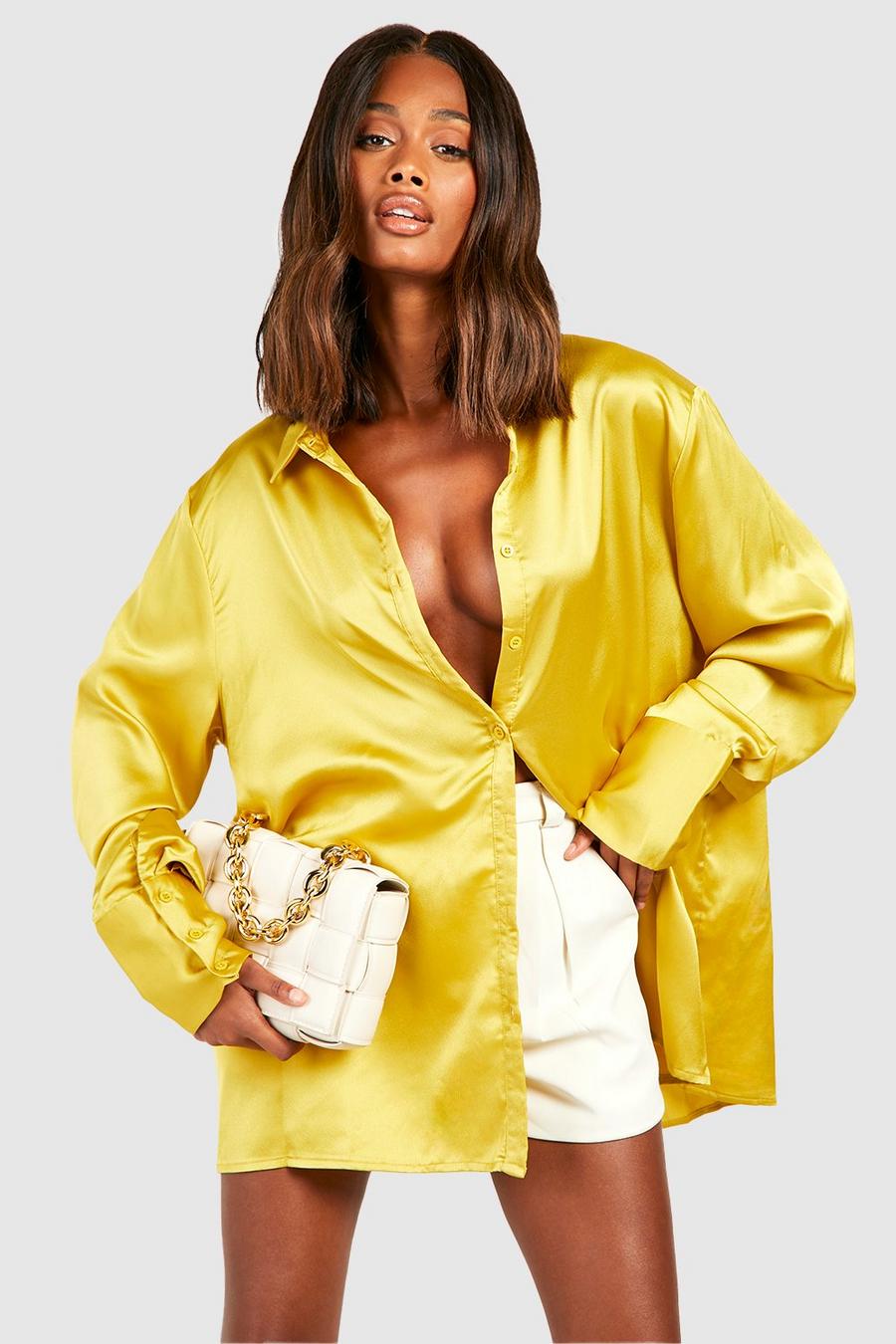 Chartreuse Oversized Satin Deep Cuff Shirt image number 1
