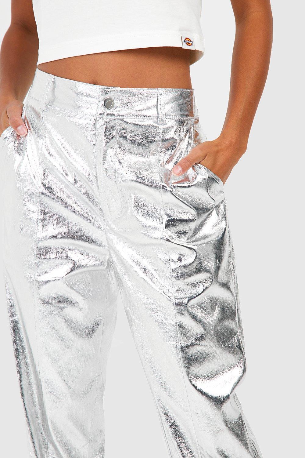 Women's Petite Metallic Split Hem Straight Leg Trouser