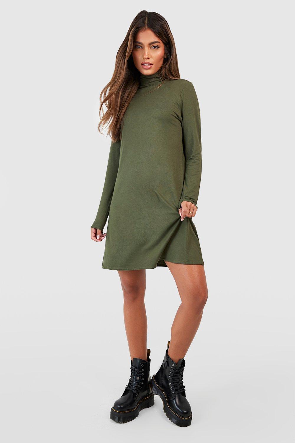 High neck cheap jersey swing dress