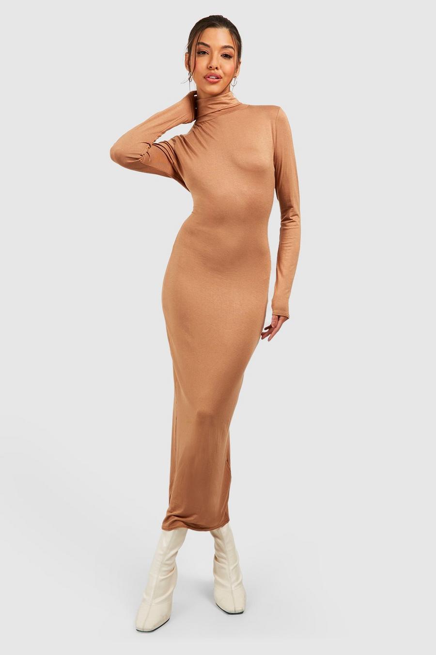 Camel Jersey Roll Neck Midaxi Dress  image number 1