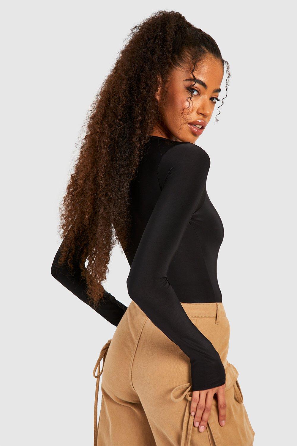 black boat neck long sleeve top