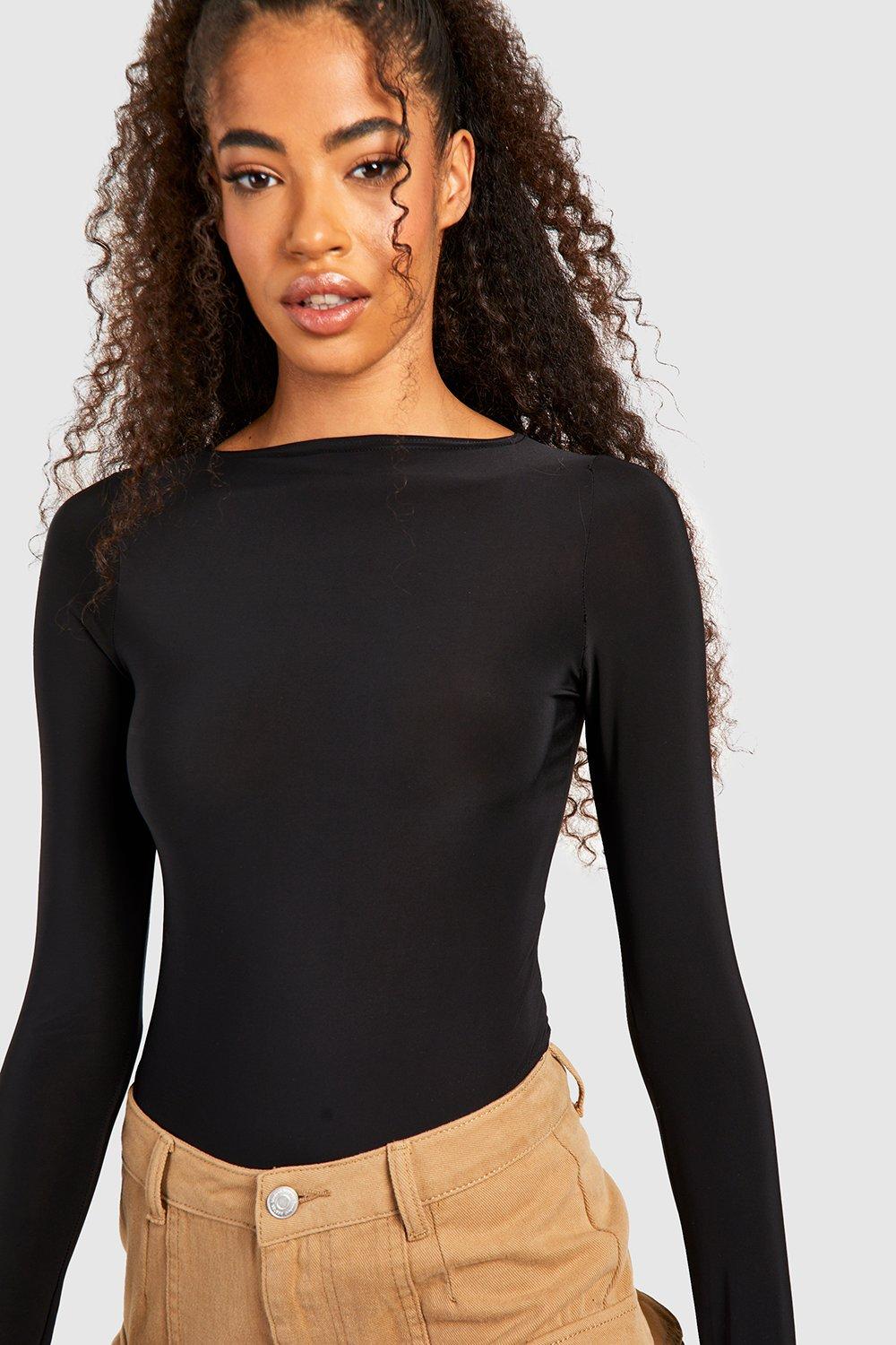 Black Long Sleeve Ribbed Bodysuit