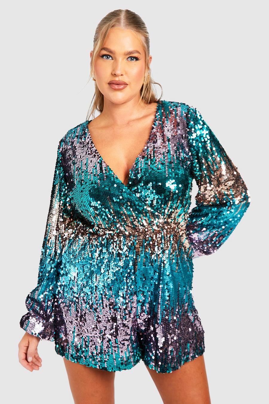 Gold Plus Ombre Sequin Wrap Playsuit image number 1