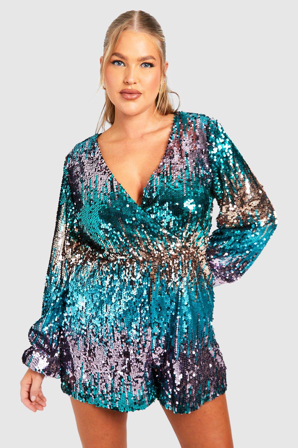 Plus Ombre Sequin Wrap Romper | boohoo USA