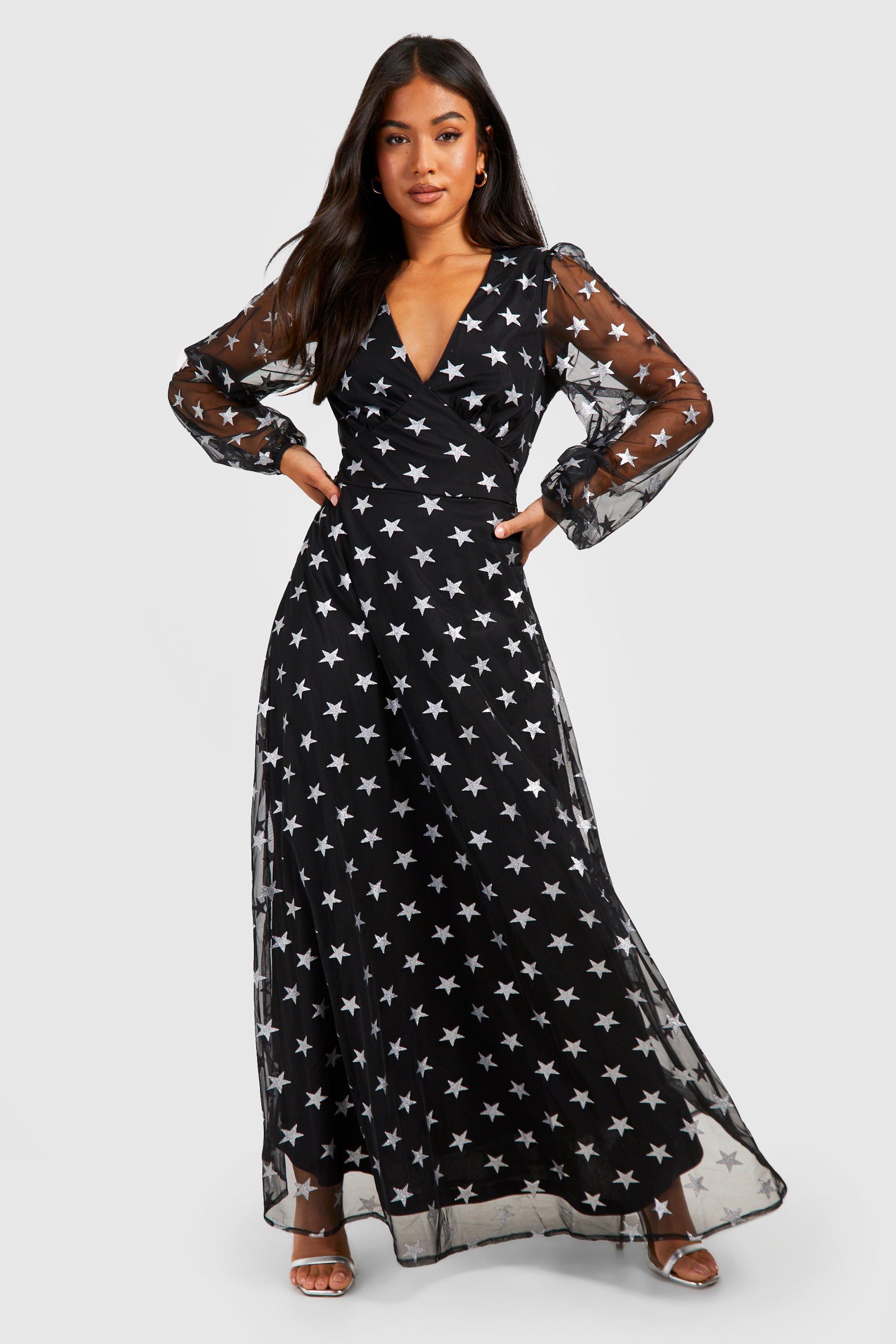 Black maxi shop dress with stars