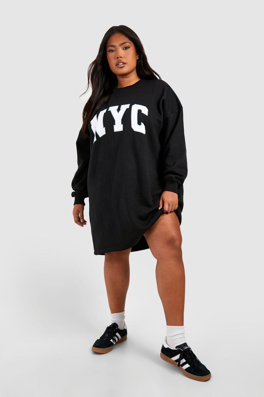 Vestido sudadera Plus oversize con estampado de New York City, Black image number 1