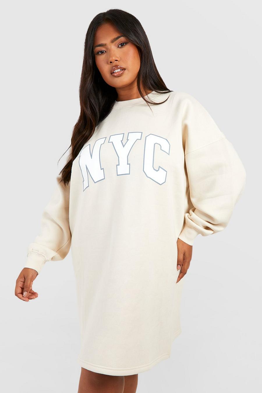 Stone beige Plus Oversized New York City Sweatshirt Jurk