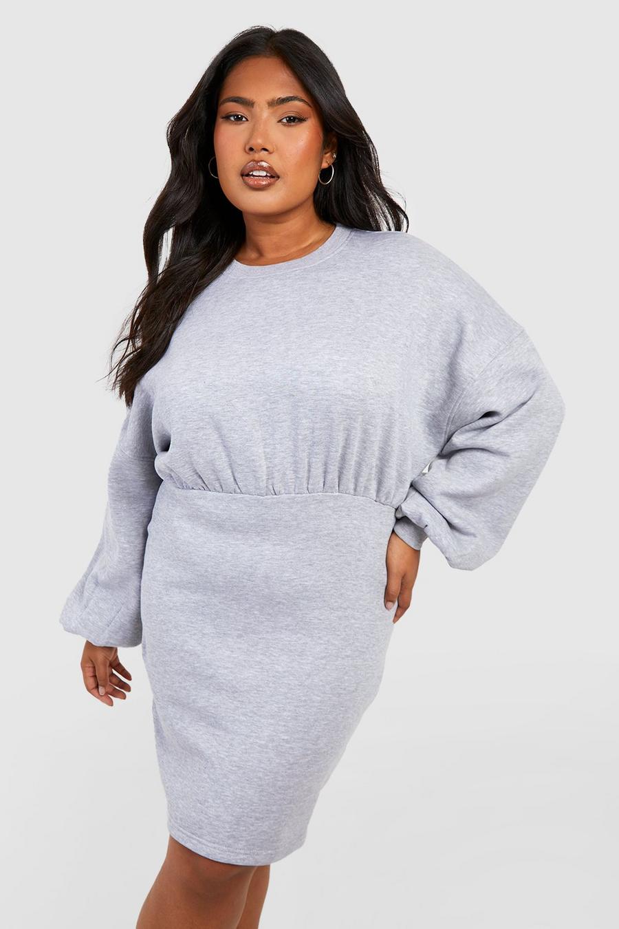 Grey marl Plus Crew Neck Fitted Sweat Dress image number 1