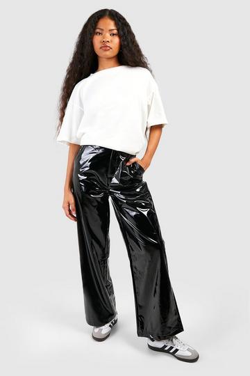 Black Petite Vinyl Straight Leg Pants