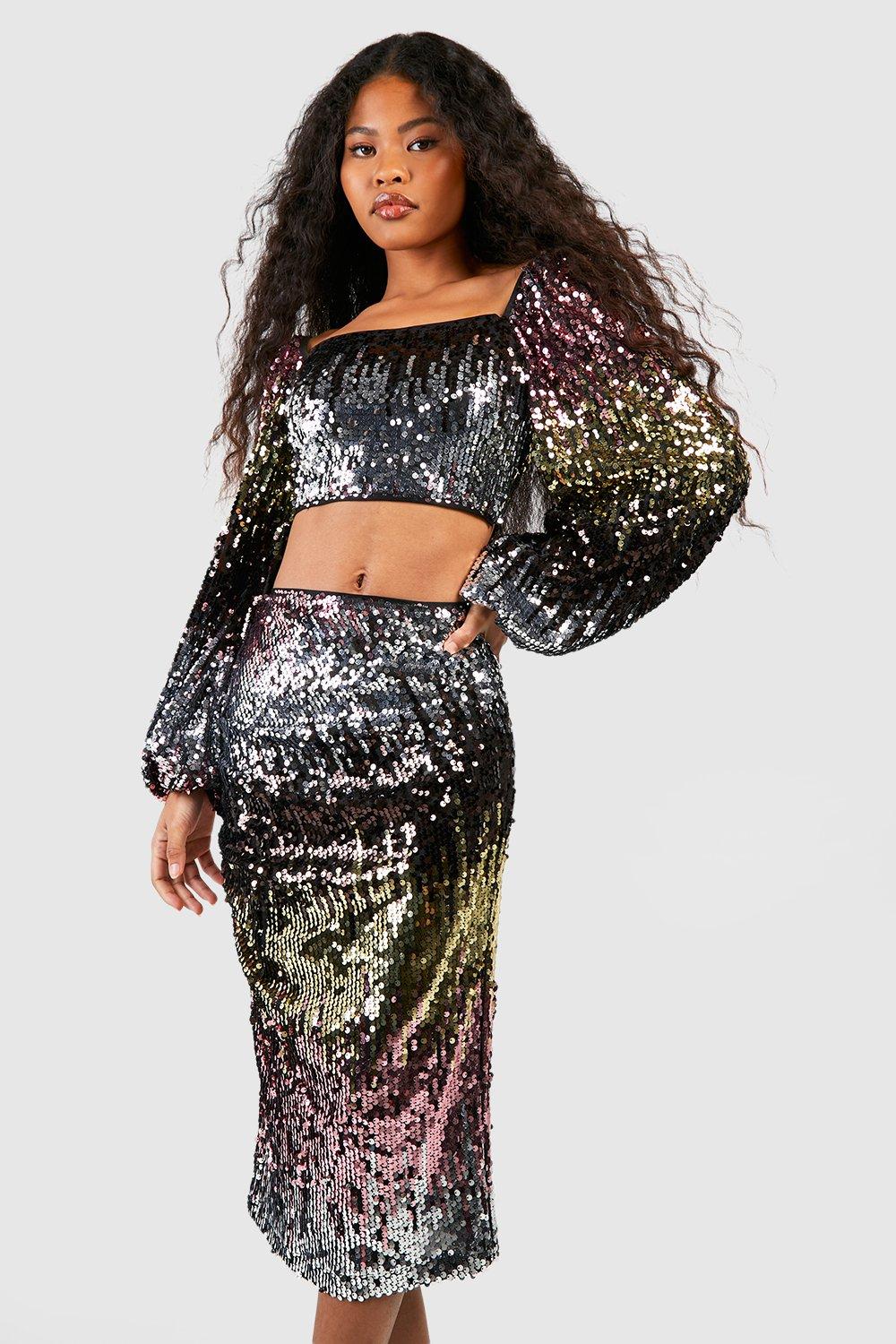 Sequin midi outlet skirt boohoo