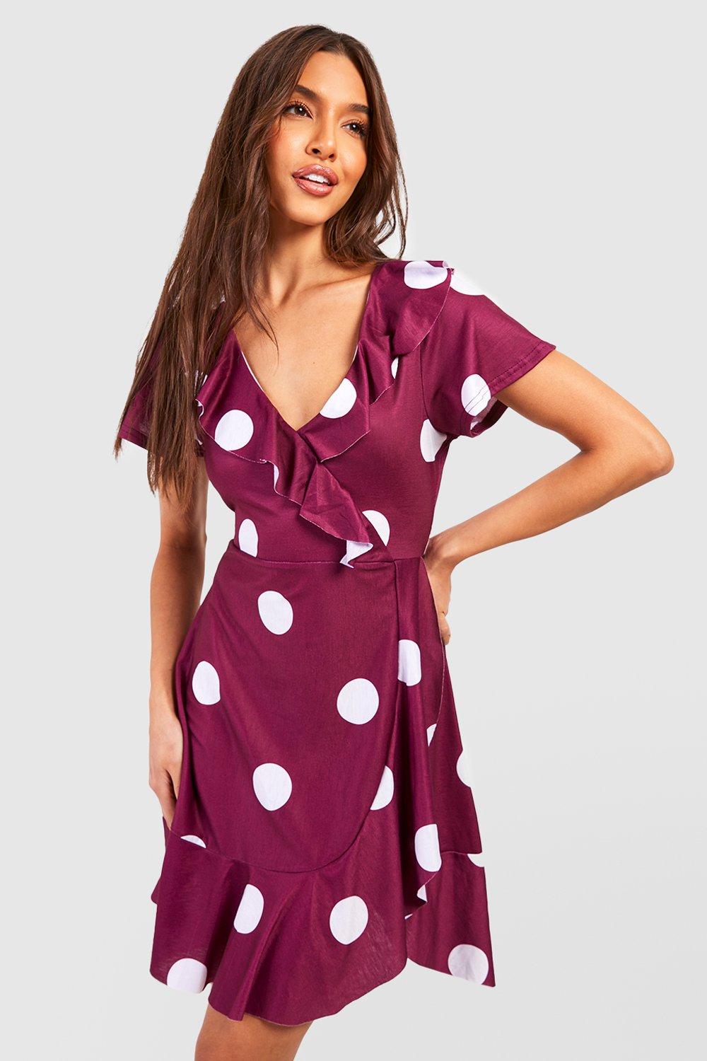 Polka Dot Ruffle Wrap Dress boohoo