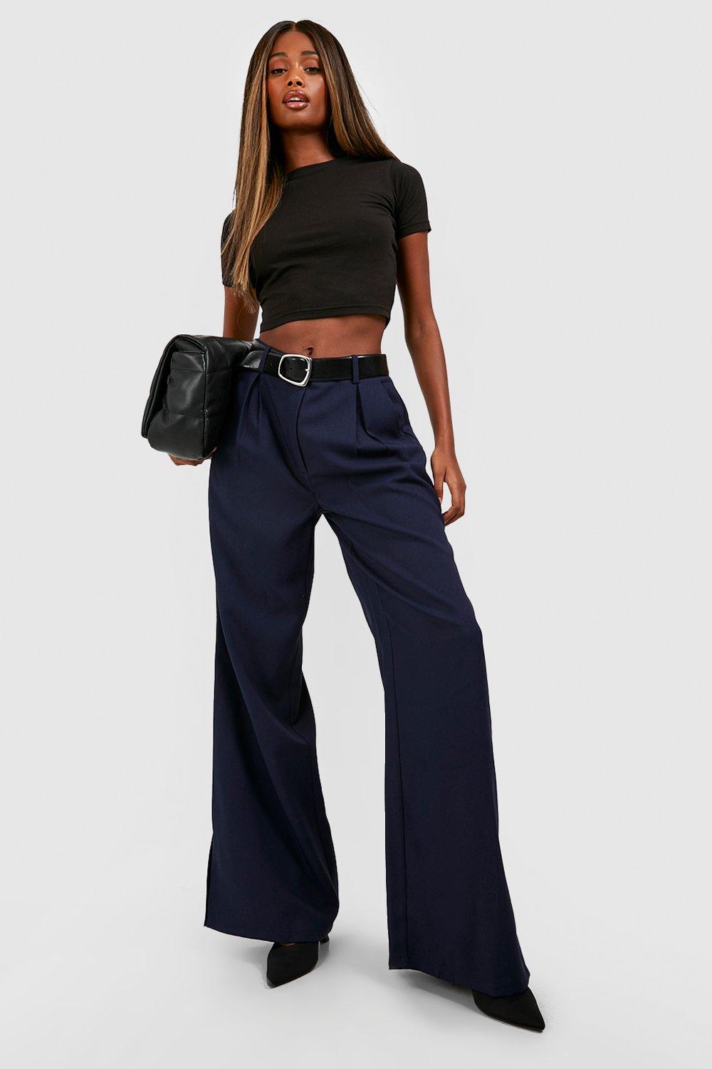 High Waist Plicated Detail Tailored Pants with Folded Hem - Beige