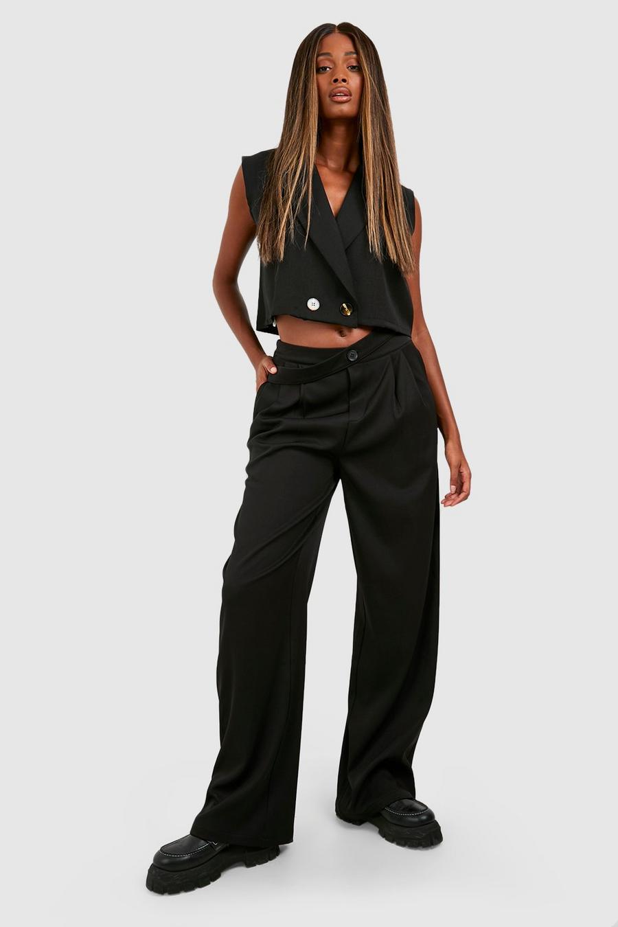 Black Wrap Cut Out Waistband Wide Leg Pants image number 1