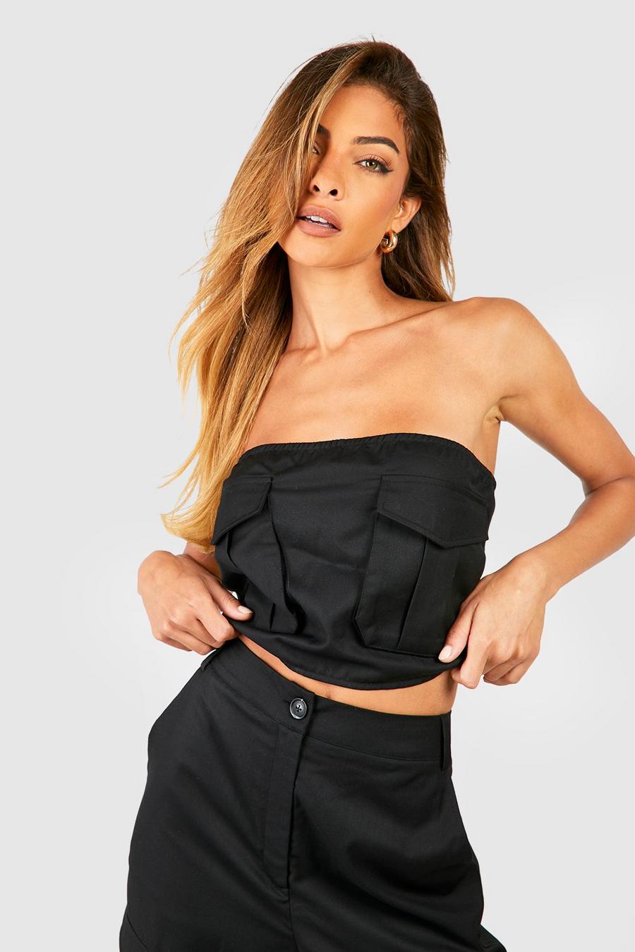 Black Tailored Cargo Bandeau Top image number 1