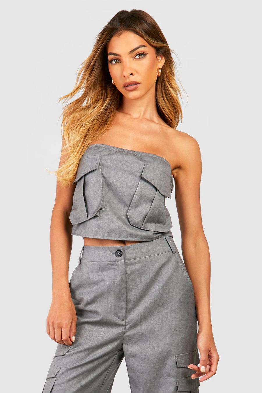 Grey Getailleerde Cargo Bandeau Top