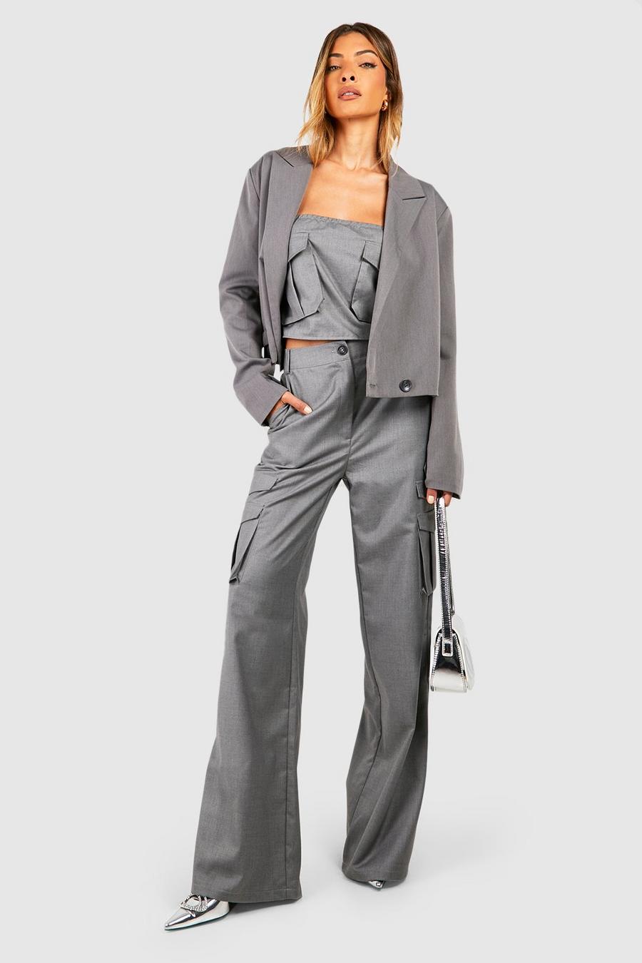 Grey Tailored Relaxed Fit Cargo Pants image number 1