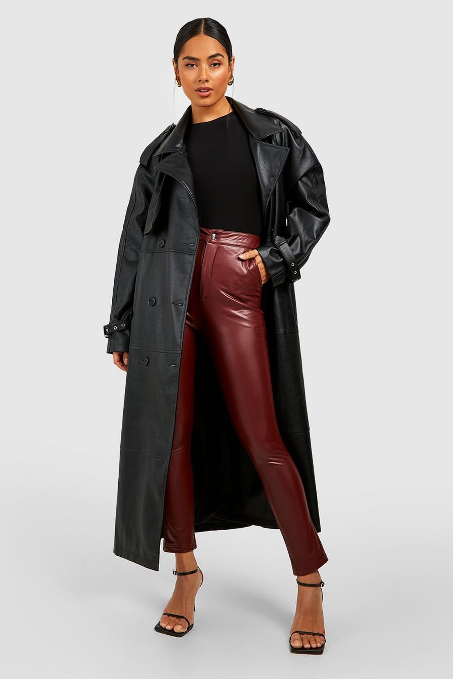 Burgundy rouge Leather Look Super Stretch Skinny Trousers