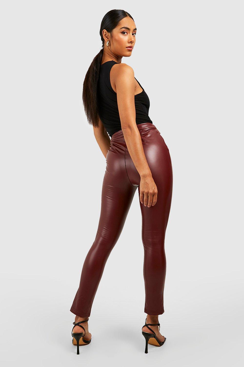 Shascullfites Pants Burgundy Skinny Leather Pants Pu Faux Leather