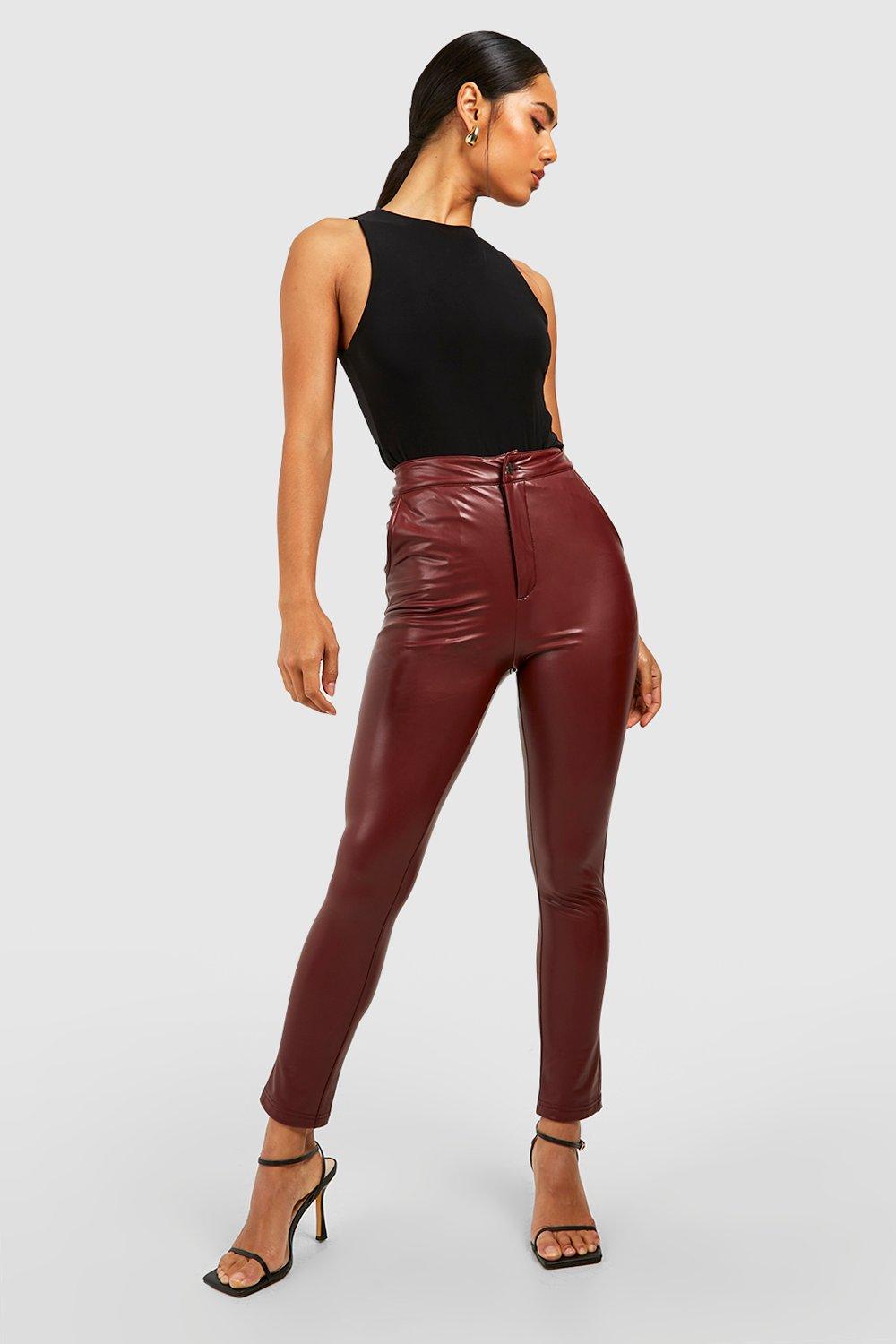 Faux Leather Pants - Burgundy - Ladies