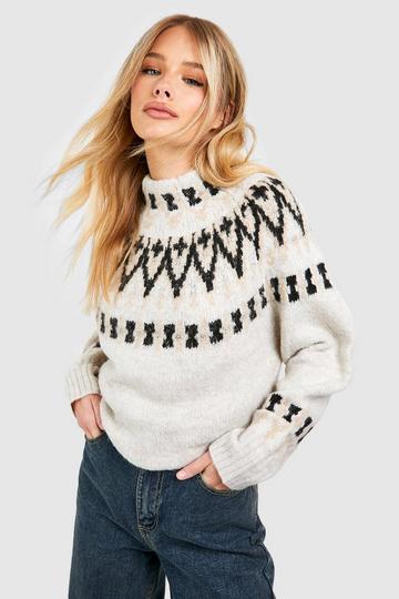 High Neck Fairisle Sweater stone