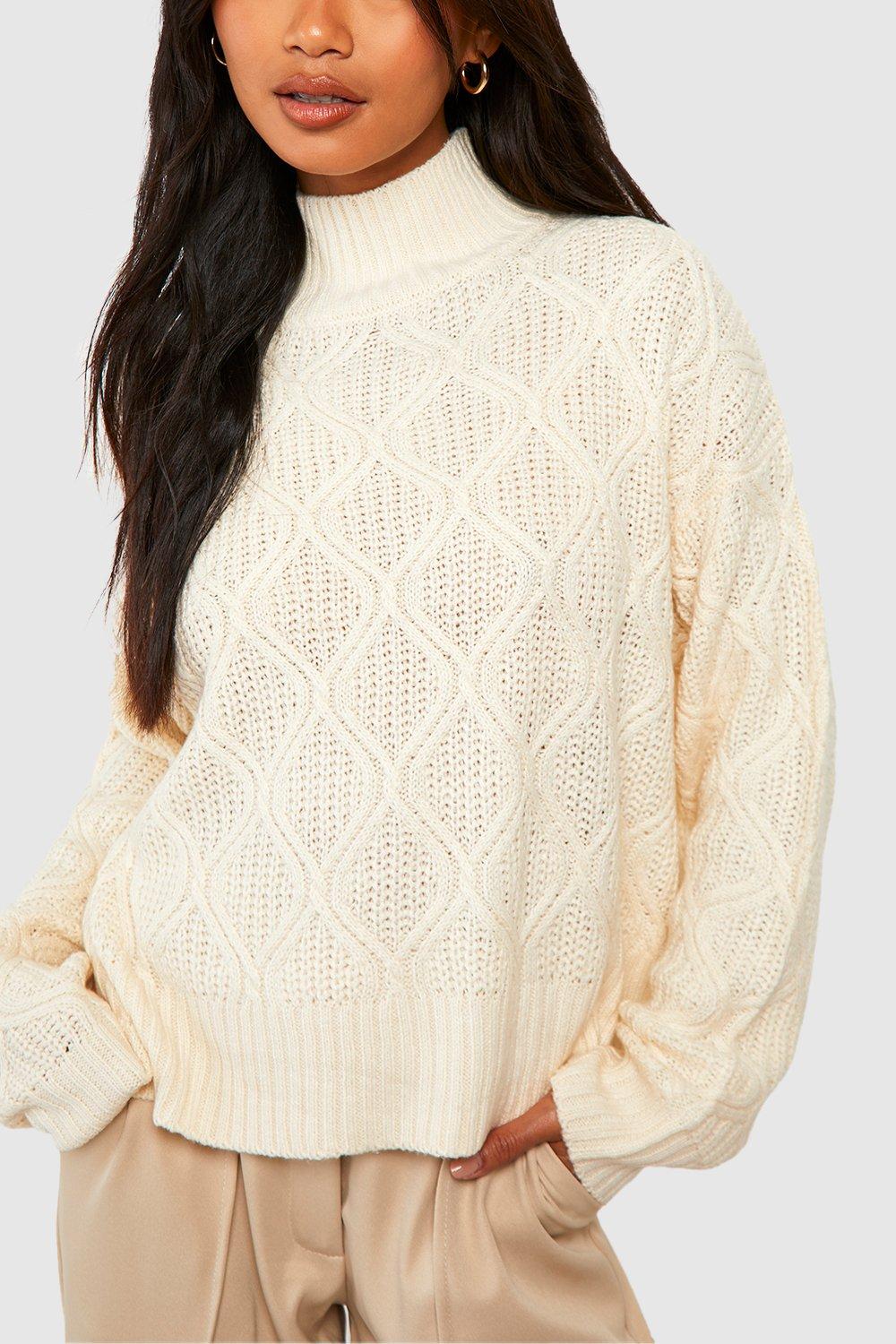 High neck cable knit sweater deals