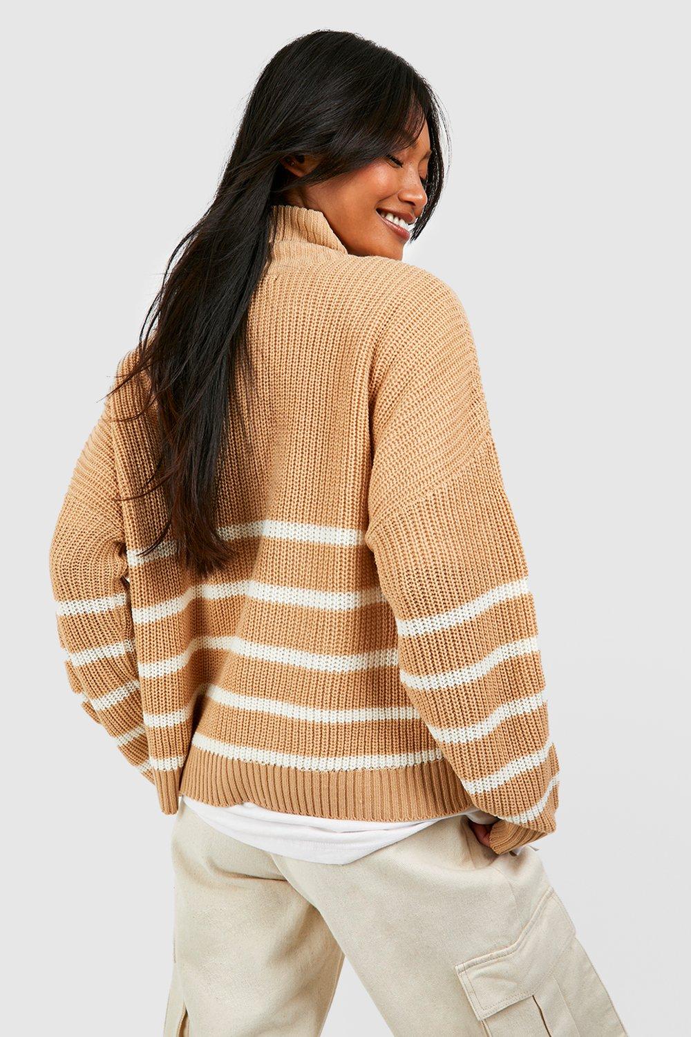 Mango half zip striped 2025 oversized jumper in ecru