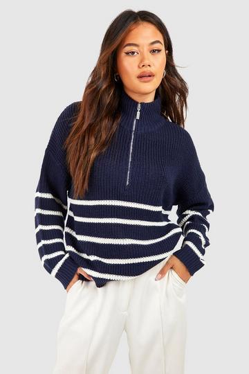 Half Zip Stripe Jumper navy