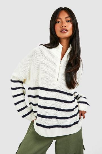 Half Zip Stripe Jumper white