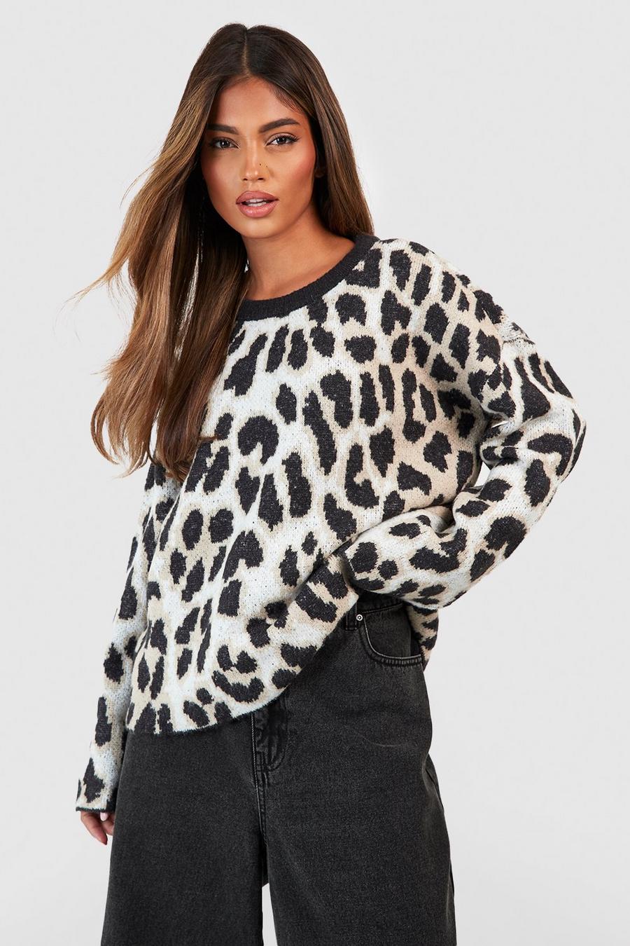 Jersey con estampado de leopardo, Charcoal image number 1
