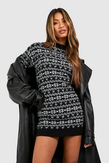 Soft Knit Fairisle Christmas Jumper Dress black