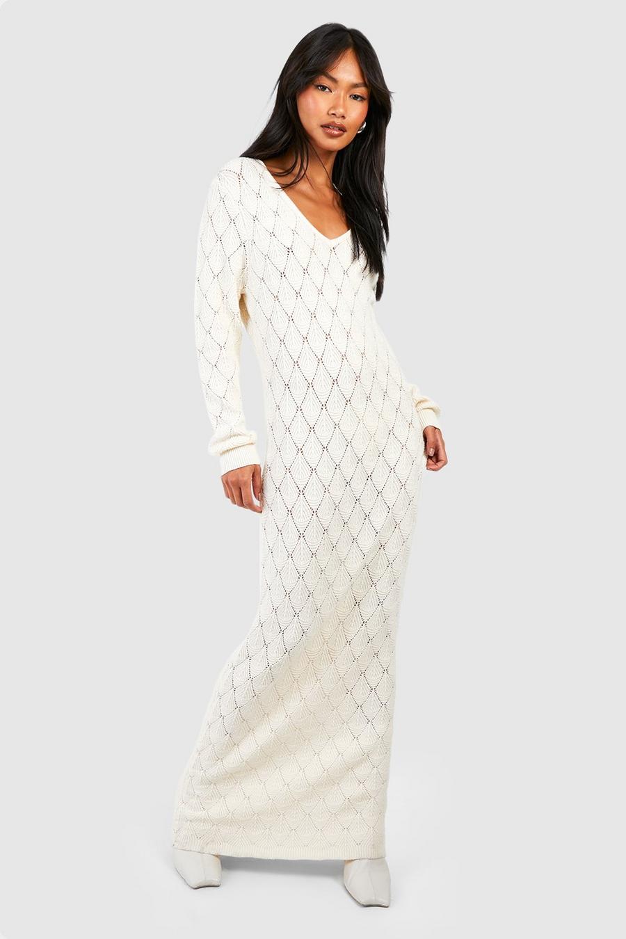 Ecru Pointelle Knitted Maxi Dress image number 1