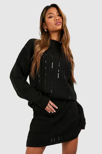 High Neck Sequin Sweater black