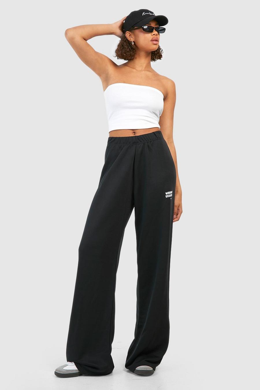 Pantaloni tuta Tall a gamba ampia con stampa Wardrobe Essentials, Black