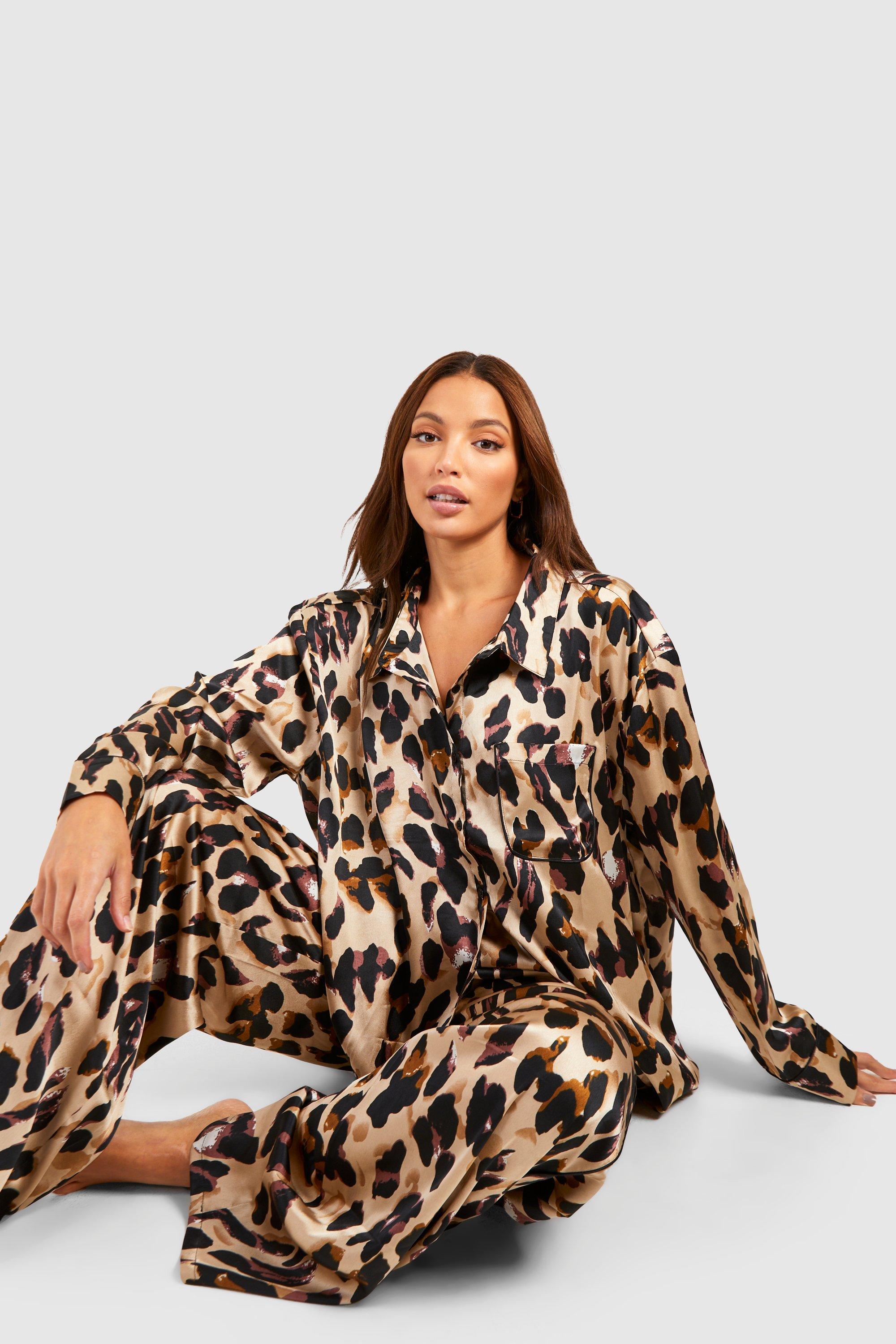 Women s Tall Leopard Print Oversized Pyjama Set Boohoo UK