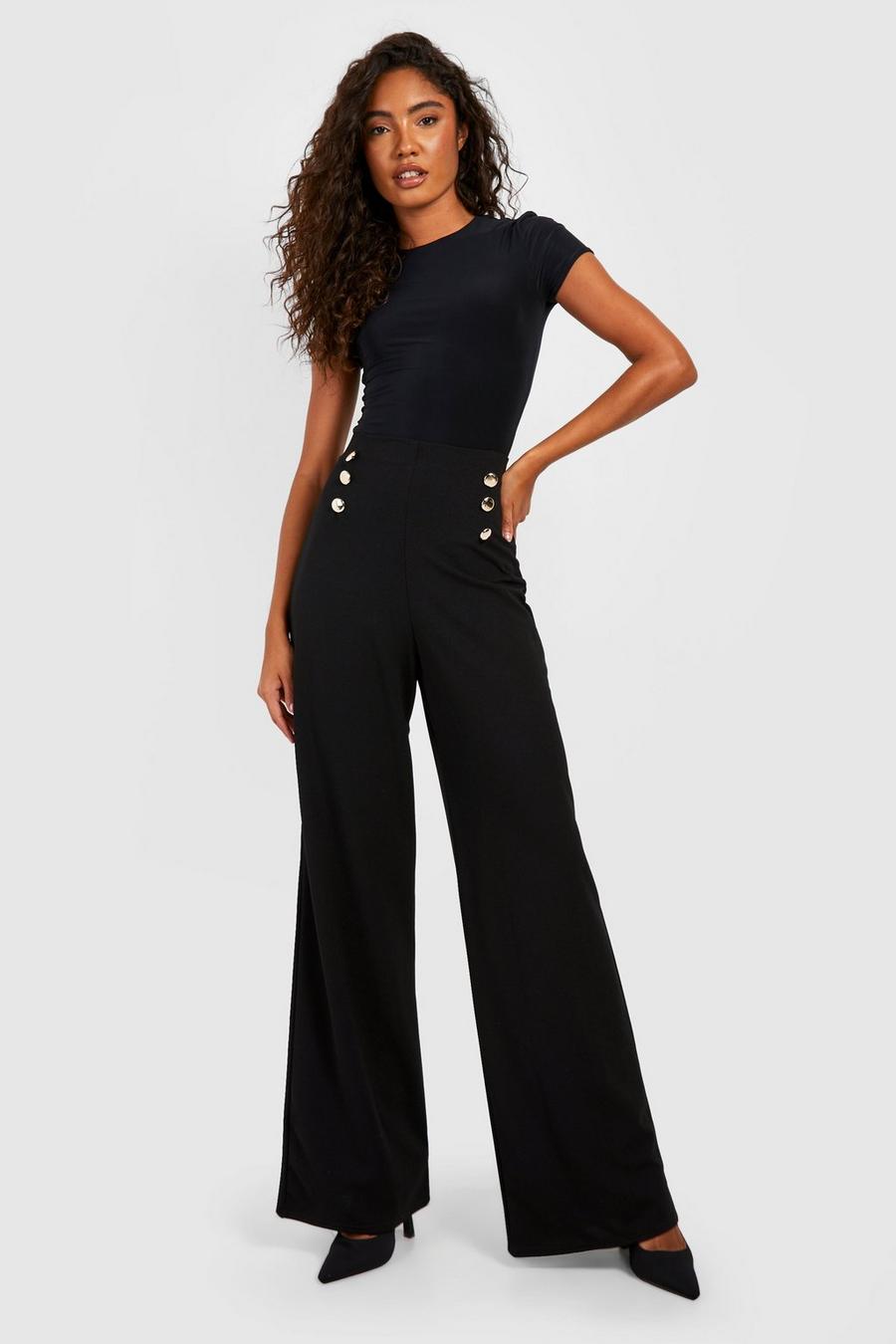 Black Tall Button High Waist Tailored Pants image number 1