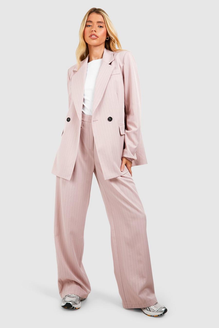 Pantalón de pernera ancha con raya diplomática y bolsillos, Nude pink