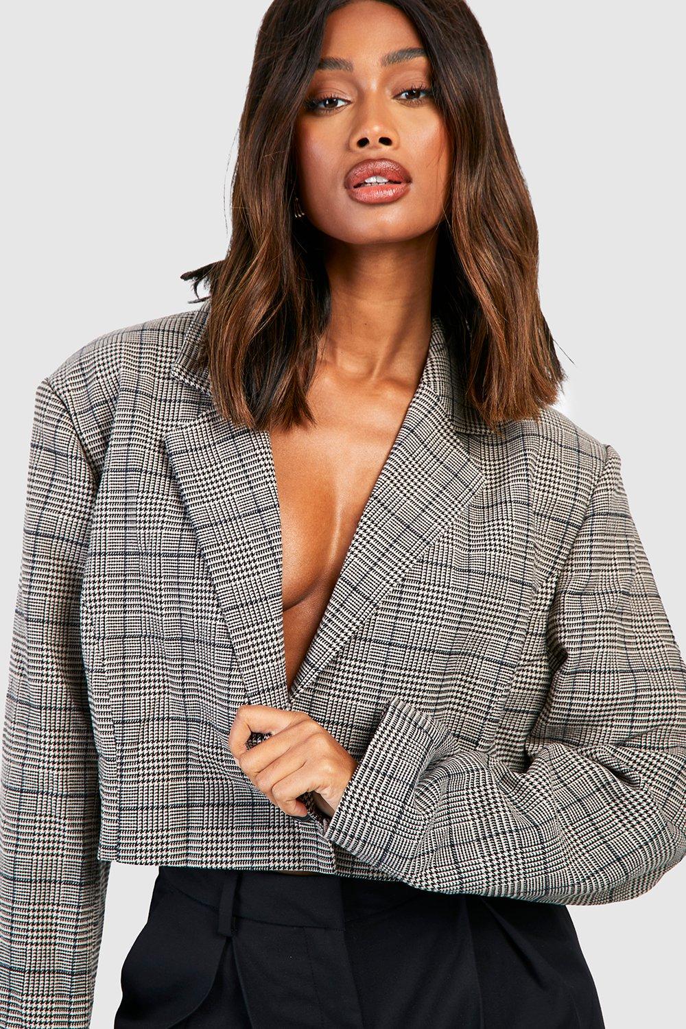 Cropped checked blazer hotsell