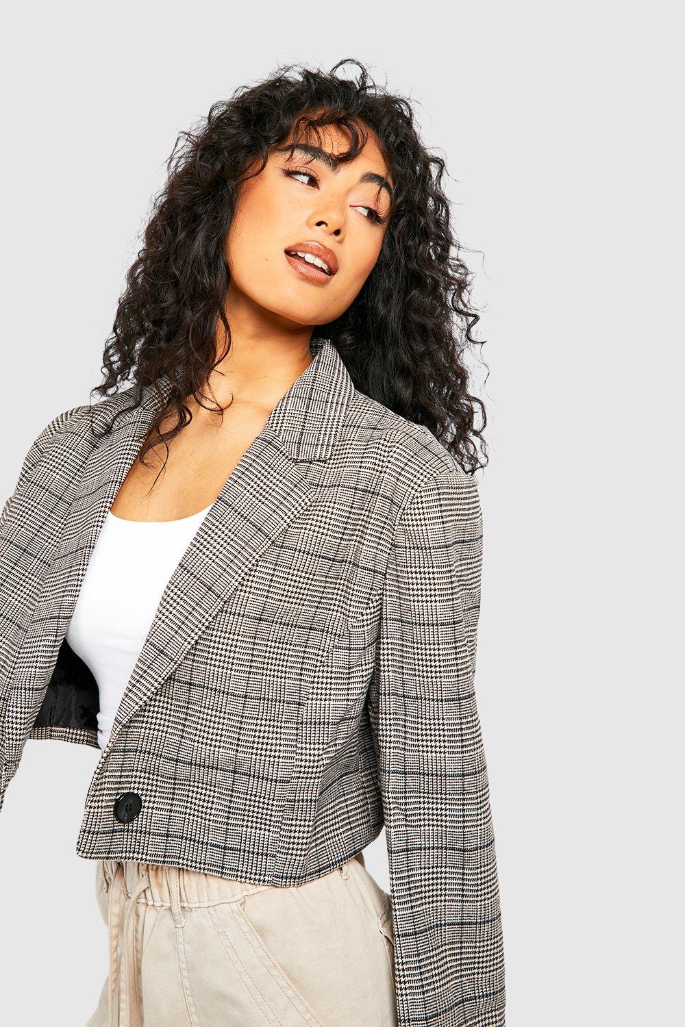 Heritage Check Boxy Cropped Blazer boohoo USA