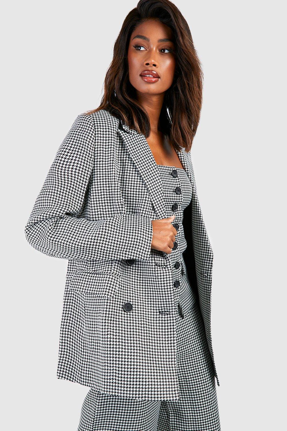 Houndstooth Double Breasted Tailored Blazer | Boohoo UK