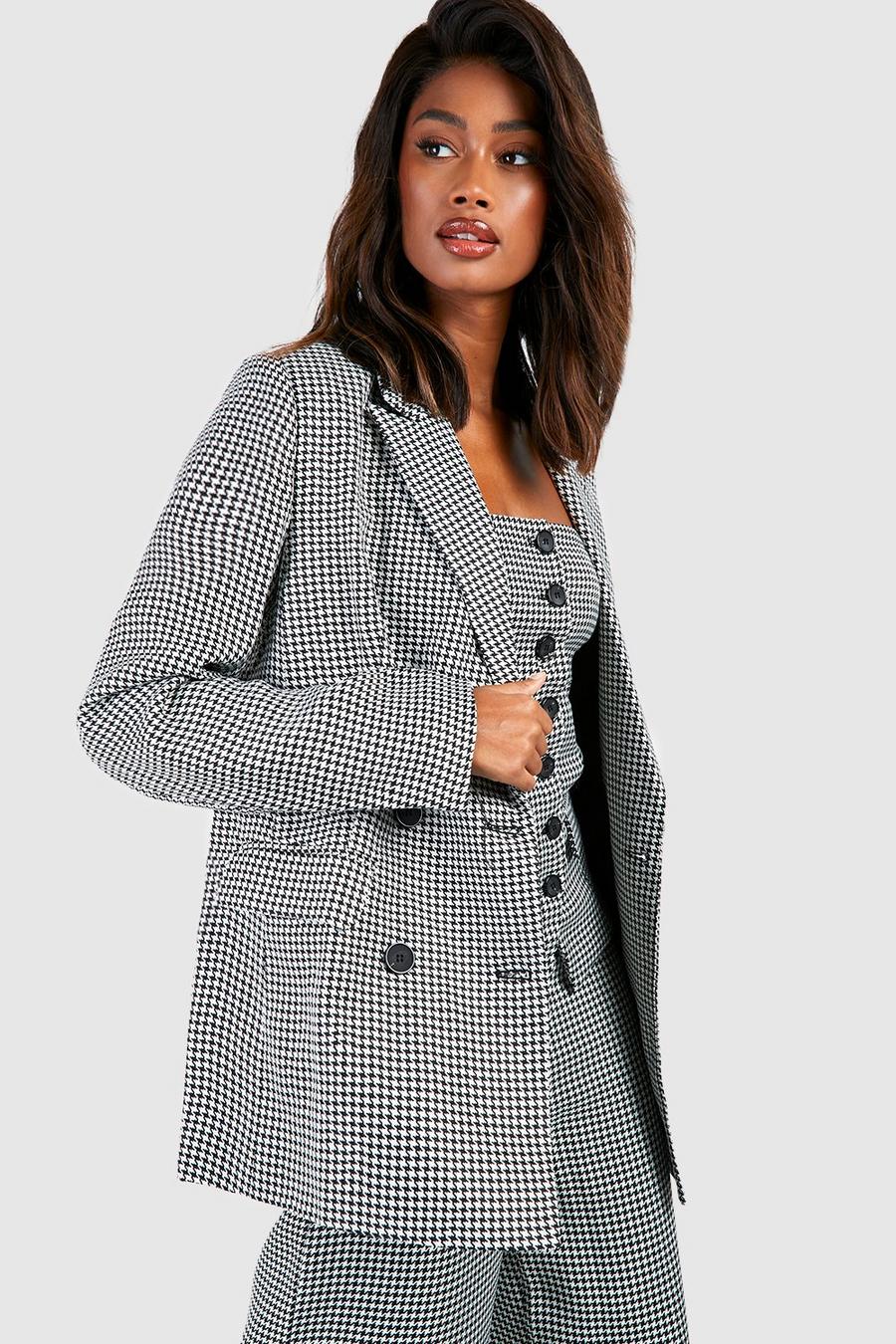 Black Houndstooth Double Breasted Tailored Blazer