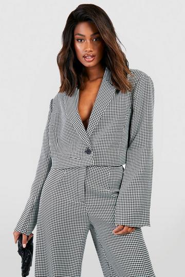 Houndstooth Boxy Cropped Blazer black