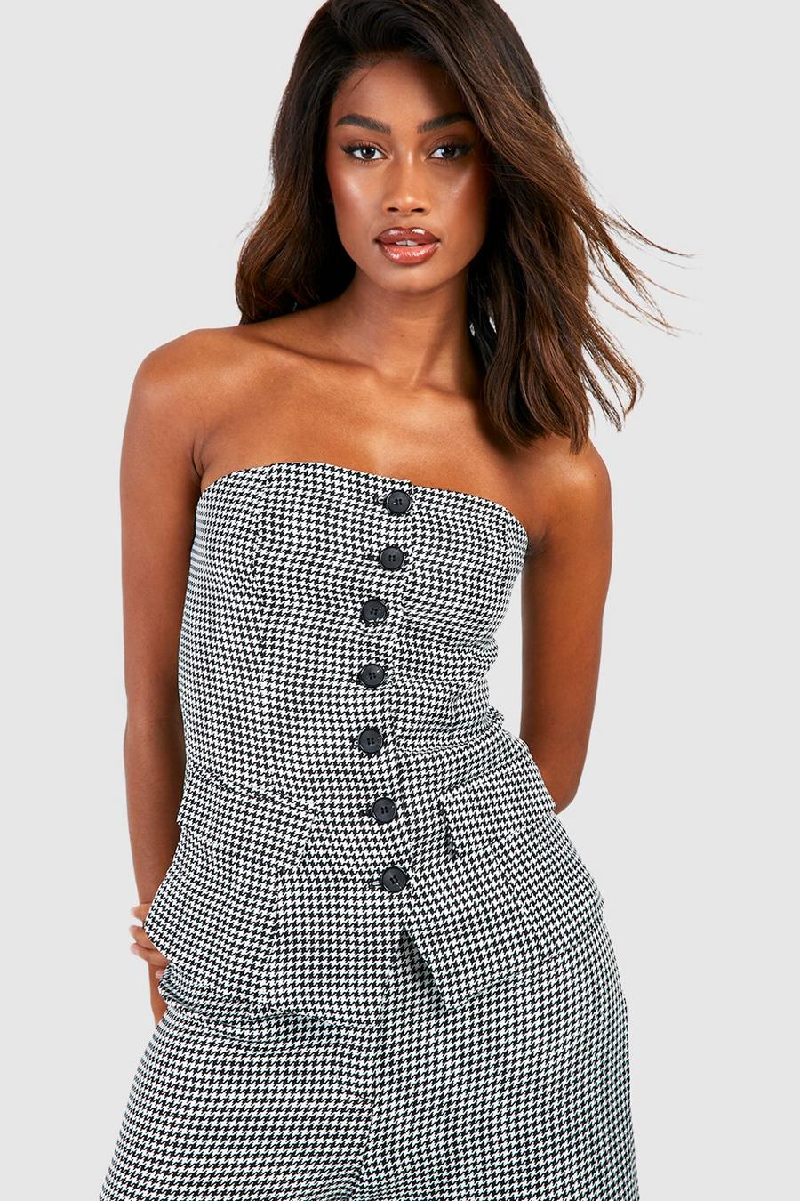 Black Contrast Button Houndstooth Tailored Bandeau Waistcoat image number 1
