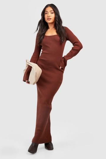 Petite Premium Rib Knit Maxi Dress chocolate