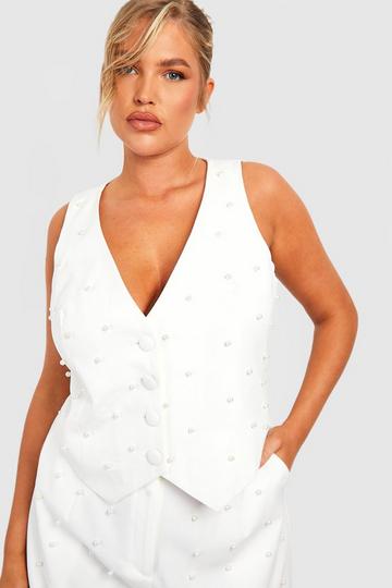 Plus Getailleerde Gilet Met Parels white