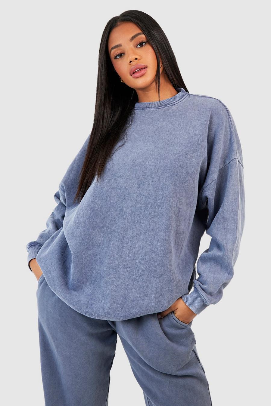 Gefärbtes Oversize Sweatshirt, Denim-blue