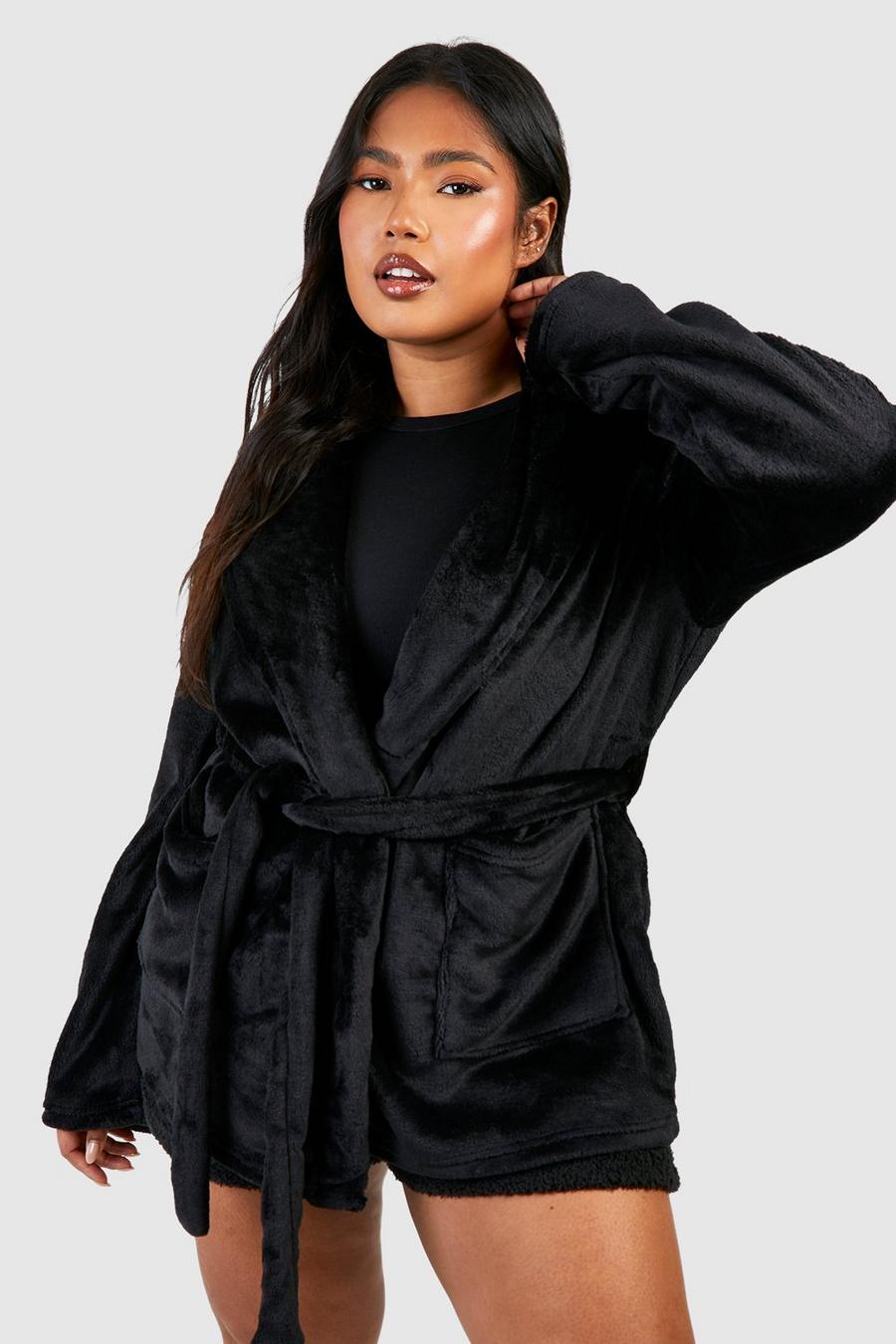 Black Plus Cardigan i fleece med omlott image number 1